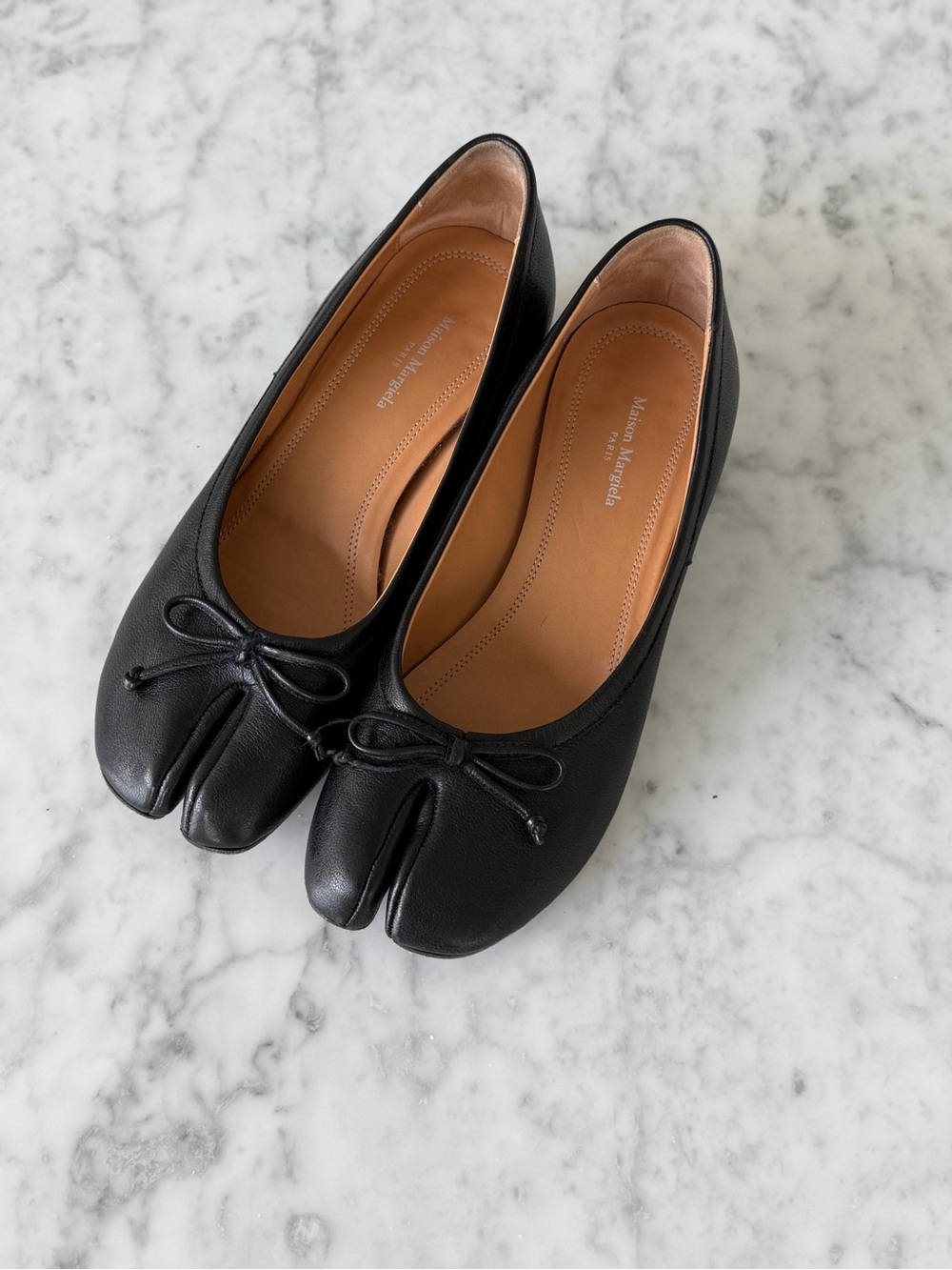 Maison Martin Margiela Black Tabi Leather Ballet Flats